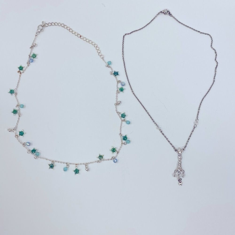 SILVER, Stars and Sparkle petite necklace two‎ pack